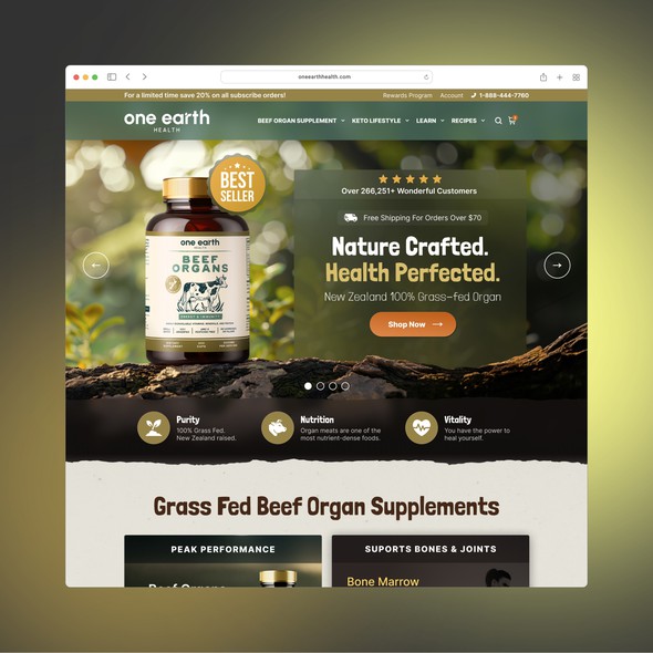 Health website with the title 'One Earth Health - Supplements Design'