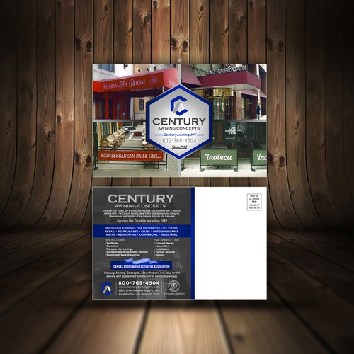 Industrial design with the title 'Postcard Design - NYC Awning Copany Marketing Material'