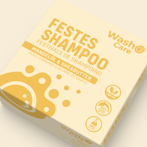 Care packaging with the title 'Festes Shampoo Verpackung für nachhaltiges Start-up gesucht'