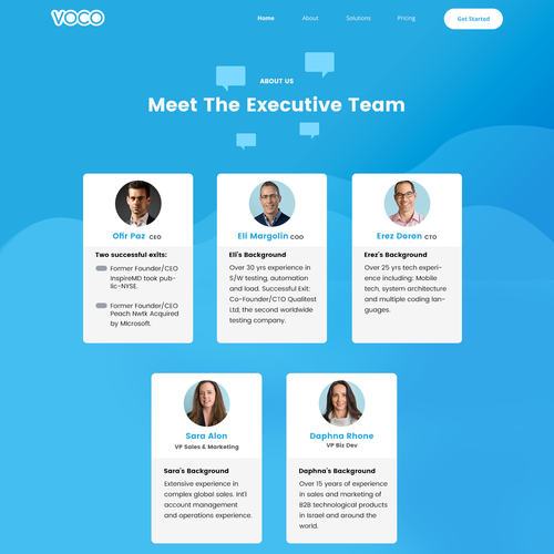 Team website with the title 'Web page for Voco'