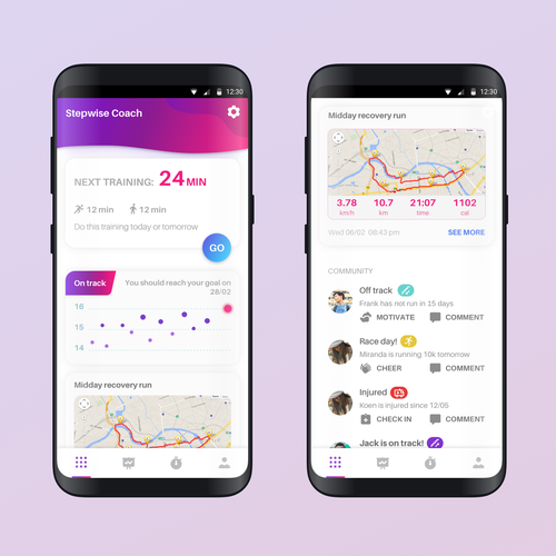 Activity design with the title 'Running app design for android'