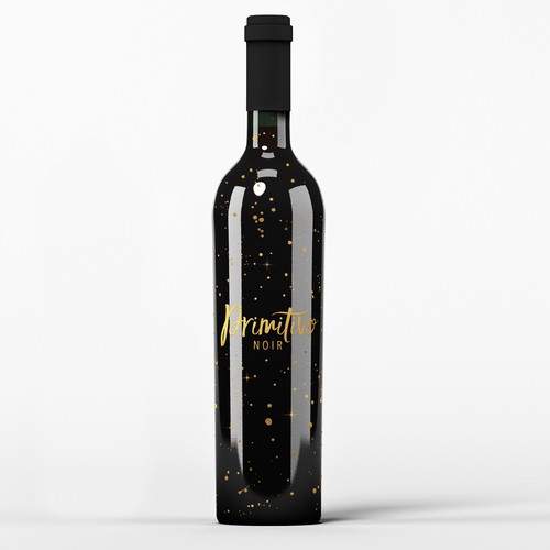 Dark label with the title 'Primitivo Noir Bottle Design'