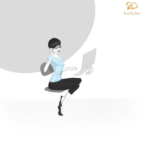 Pastel artwork with the title 'Illustration of Female Character for a T-shirt Brand'