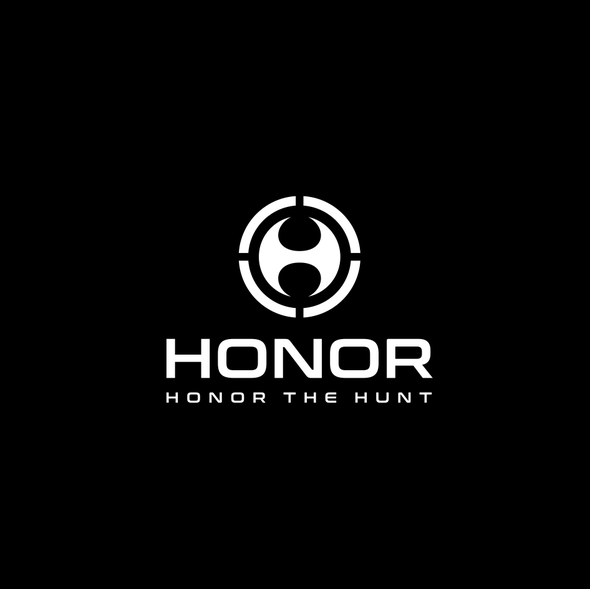 Black and white mail logo with the title 'Logo for HONOR HUNTING.com '