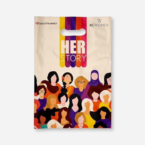 Bag illustration with the title 'Graphic Illustration of women for shopping bag'