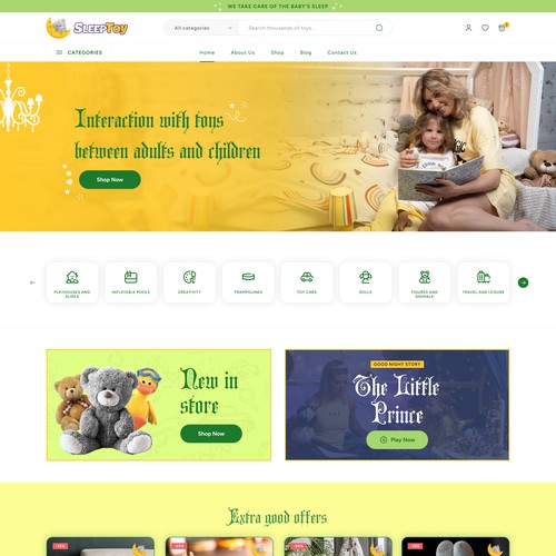 Colorful website with the title 'Website design for online toys store, norway'