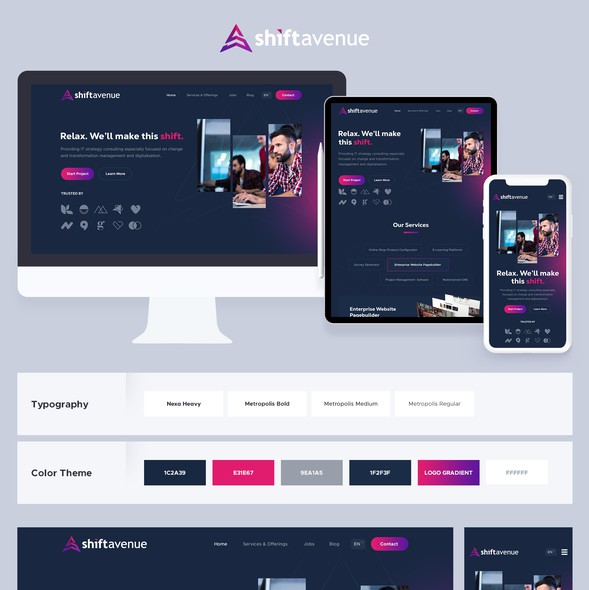 Mobile responsive website with the title 'Dark & Mobile Responsive Design for Shift Avenue'