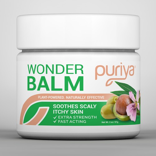 Vegan label with the title 'Modern, minimalistic package design concept for Puriya'