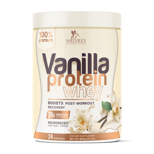 Protein label with the title 'Label design for Vanilla Protein Whey'