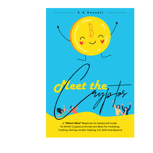 Cartoon book cover with the title 'Book cover design for crypt currency'