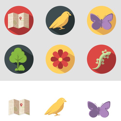 Location design with the title 'Icons for a nature app'