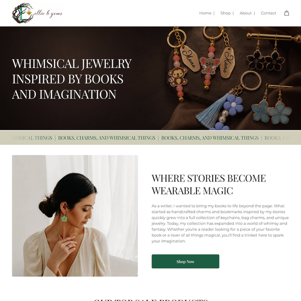 Ecommerce design with the title 'Ellie B Gems Ecommerce Redesign Optimization'