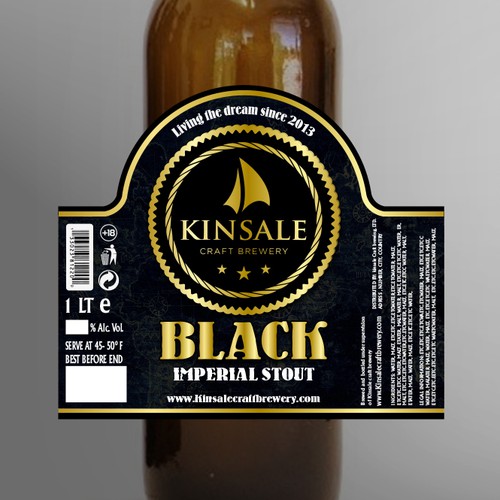 Beer bottle design with the title 'Product labels for new range of beers (Kinsale Craft Brewery)'