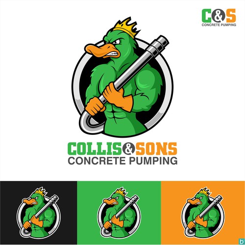 Cleaning and maintenance logo with the title 'Pumping concrete mascot logo - Collis & Sons '