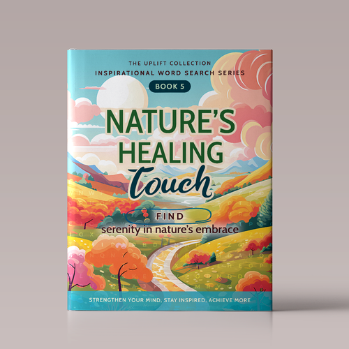 Puzzle design with the title 'Book Cover Design - Inspirational Word Search Series'