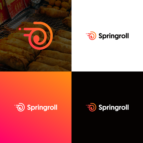 Circle swirl logo with the title 'Springroll Logo Design'