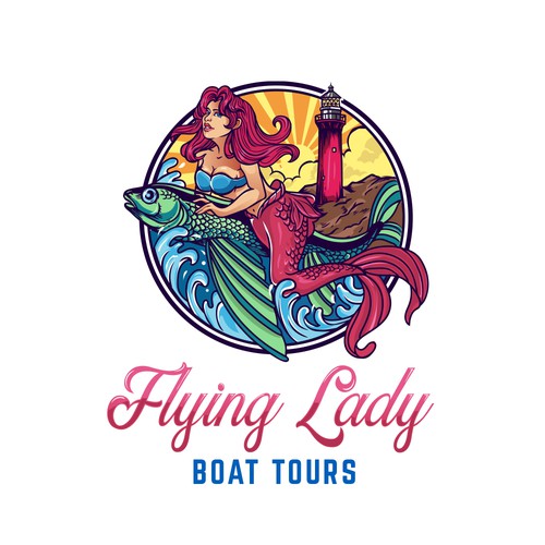 Lighthouse logo with the title 'Flying Lady Boat Tours Logo'