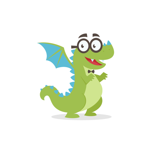 Cute artwork with the title 'Friendly & Nerdy Dragon Mascot for TeamGantt'