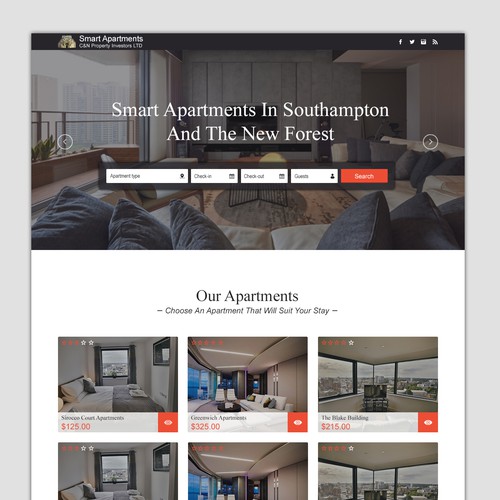 Photoshop design with the title 'Profesional website for Serviced Accommodation, hotel alternatives '