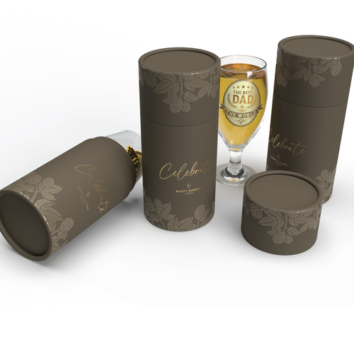 Gift box design with the title 'Tube Box for a Beer Glass - Gift for a Dad.'