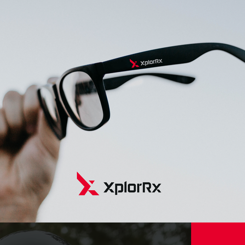 X logo with the title 'Sports eyewear brand logo design'