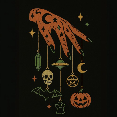 Mystical design with the title 'Witch's Hand Halloween T-Shirt Design (This Design Is Available For Sale)'