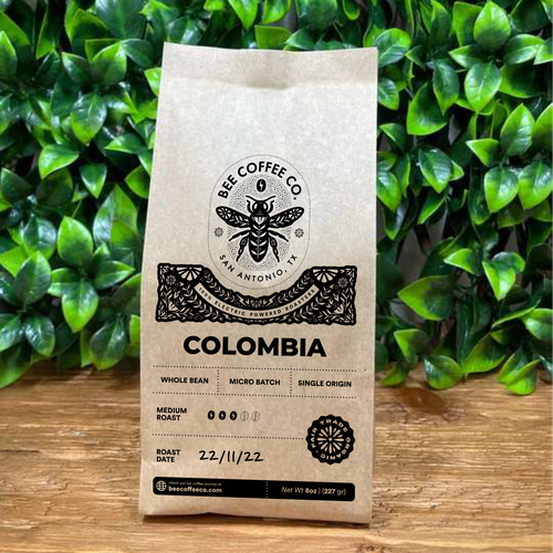 Coffee packaging with the title 'Coffee Bag Stamp Design for Small Batch Roastery'