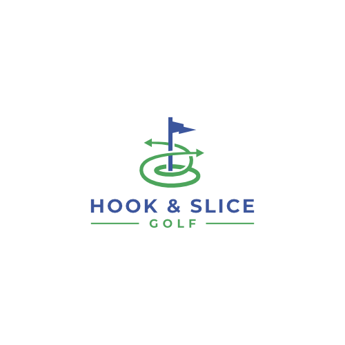 Fishing hook logo with the title 'Hook & Slice Golf - Logo Design'