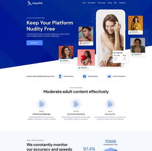 Artificial intelligence website with the title 'Nudity Detection Website Design'