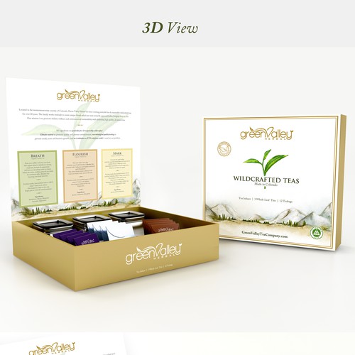 Gift box design with the title 'Packaging Design for Green Valley Tea Gift Set'