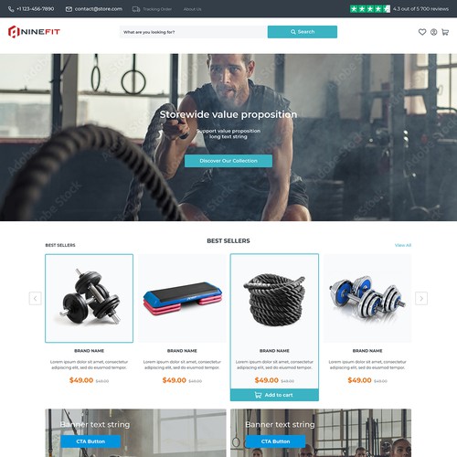 Site design with the title 'Website concept for sportshop.'