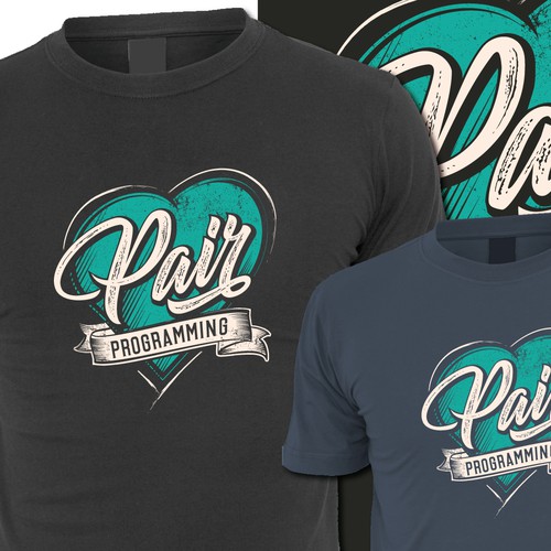 Computer t-shirt with the title 'pair programming love'