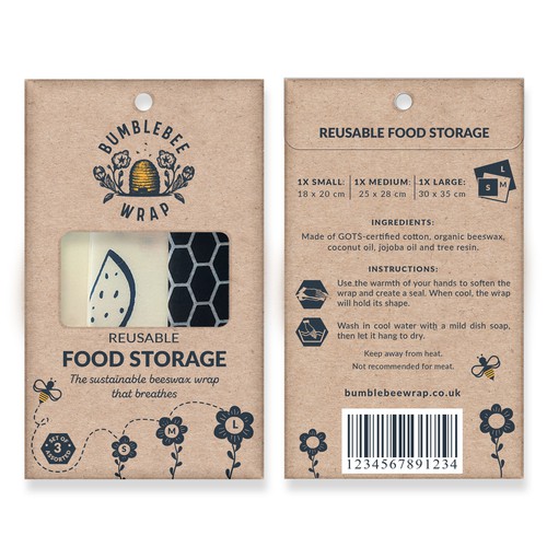 Ecological packaging with the title 'Eco-friendly beeswax food wraps package design'