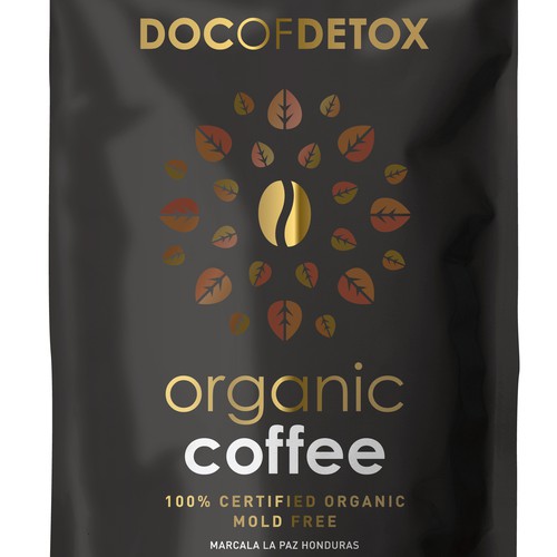 Bag packaging with the title 'Premium Organic Coffee'