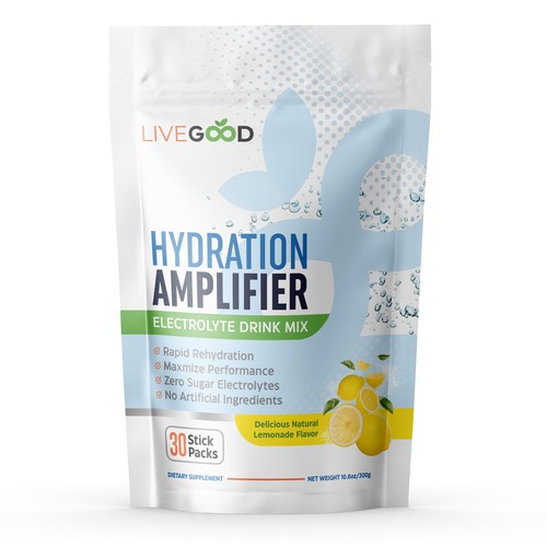 Stand-up pouch packaging with the title 'HYDRATION AMPLIFIER: Stand-up Pouch Packaging design'