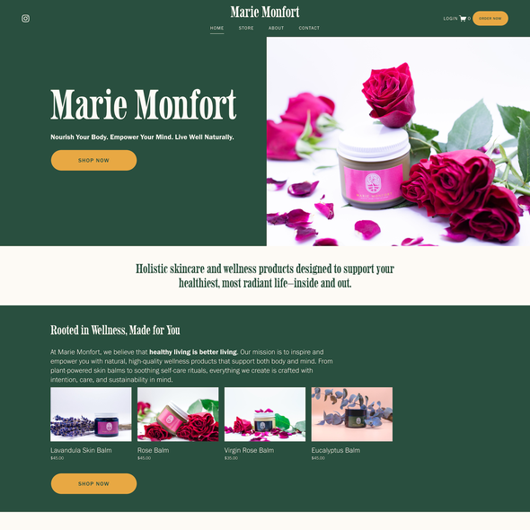 Ecommerce design with the title 'Marie Monfort Ecommerce Design'