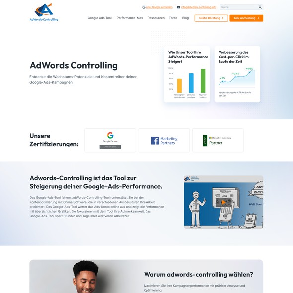 Conversion design with the title 'Home page redesign for "www.adwords-controlling.info"'