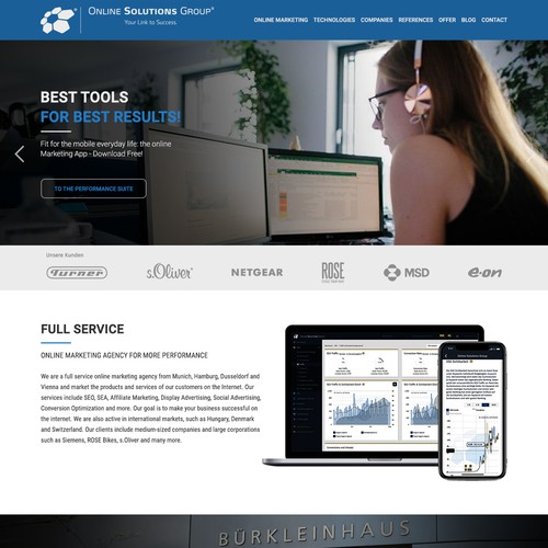 Bootstrap website with the title 'Homepage design for Online Solutions Group GmbH'