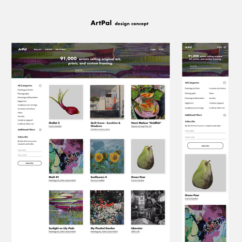 Art website with the title 'ArtPal design concept'
