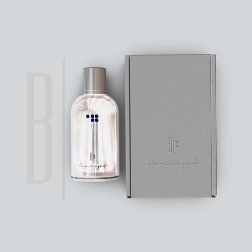 Embossed packaging with the title 'Elegant parfume bottle label and box design'