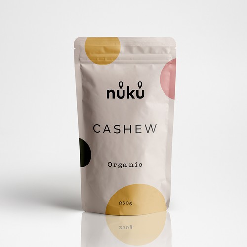 Product label with the title 'Premium Nut Packaging Design – Elegant, Modern, and Sustainable'