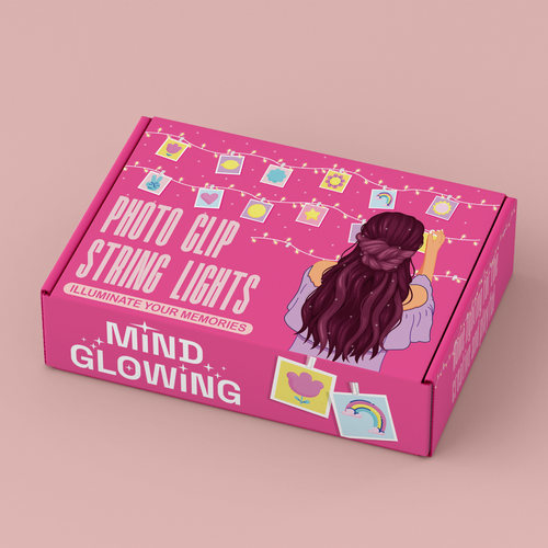 Cute packaging with the title 'Photo clip string lights packaging'