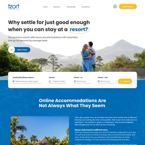Travel website with the title 'Looking for a Fresh Travel and Resort Style Web Design'
