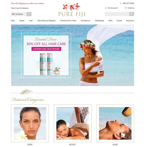 Homepage website with the title 'Clean Responsive Website for Pure Fiji'