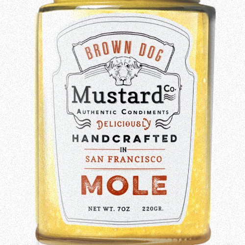 Dog label with the title 'Mustard Label'