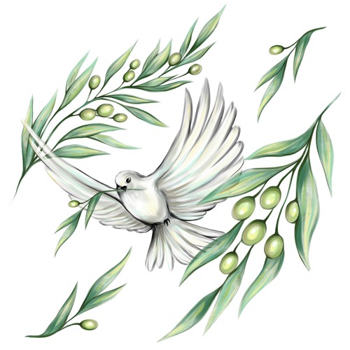 Dove design with the title 'Dove and olives'