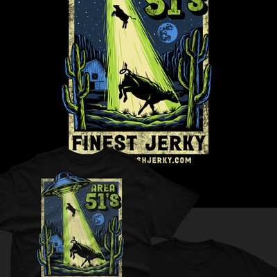 An illustration t-shirt design for ET Fresh Jerky.