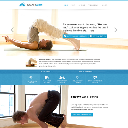 Parallax website with the title 'Design a winning website for an exciting yoga teacher in San Francisco'