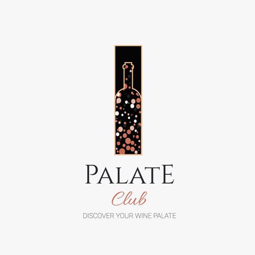 Wine bottle design with the title 'Logo for Palate Club, online wine subscription delivery service'