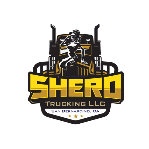 Truck logo with the title 'Design a feminine but not too girly logo that represents a veteran, female owned trucking company.'